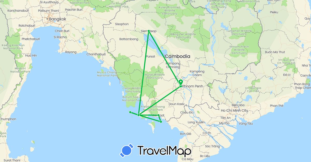 TravelMap itinerary: driving, bus in Cambodia (Asia)